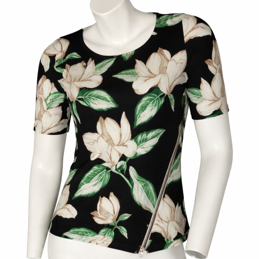 Anthro XS Postmark 9-h15 Stcl Green Black Magnolia Texture Blouse Side Zip XS